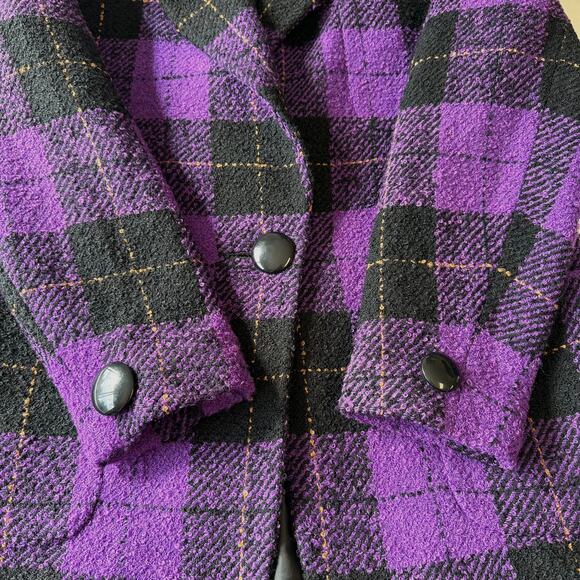 HERBERT GROSSMAN Vintage USA Nubby Jacket Women's Size 10 Purple Black Plaid - Picture 6 of 14